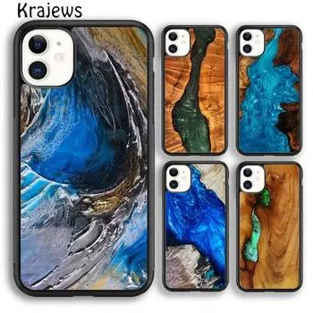 Мягкий чехол для телефона Krajews из дерева и мрамора с рисунком из смолы для iPhone 14 5 6s 7 8 plus X XR XS 11 12 13 pro max Samsung Galaxy S21 S22ultra iPhone 6plus