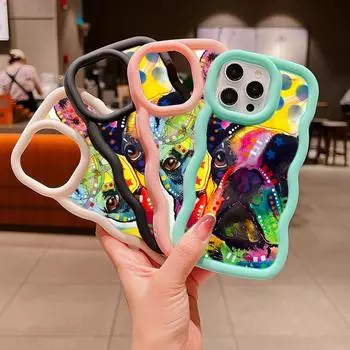 Мягкий чехол для телефона Macaron Big Wave для iPhone 11 12 13 14 15 Samsung A13 A14 A15 A24 A53 A54 A55 Xiaomi Redmi Note 13 12C, чехол A44, французский бульдог, собака for iPhone 6(6s)
