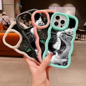 Мягкий чехол для телефона Macaron Big Wave для iPhone 11 12 13 14 15 Samsung A15 A23 A24 A25 A54 A55 Xiaomi Redmi Note 13, чехол A41 Cool cat Black Design Art for iPhone 6(6s)