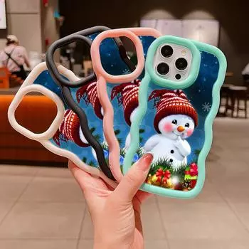 Мягкий чехол для телефона Macaron Big Wave для iPhone 11 12 13 14 15 Samsung A14 A24 A54 A55 Xiaomi Redmi Note 13, чехол A7 Merry Christmas Bear Deer art cute for iPhone 6(6s) чёрный