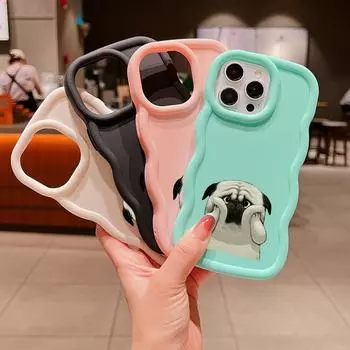 Мягкий чехол для телефона Macaron Big Wave для iPhone 11 12 13 14 15 Pro Max Samsung A13 A53 A14 A24 A54 A55 Xiaomi Redmi Note 13, чехол NY1 Animal Cute Мопс for iPhone 6(6s) чёрный