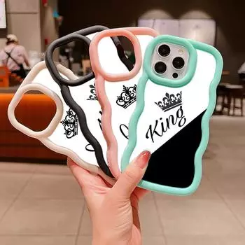 Мягкий чехол для телефона Macaron Big Wave для iPhone 11 12 13 14 15 Samsung A13 A14 A15 A23 A24 A25 A54 A55 Xiaomi Redmi Note 13, чехол A17 Пара Queen King for iPhone 6(6s)