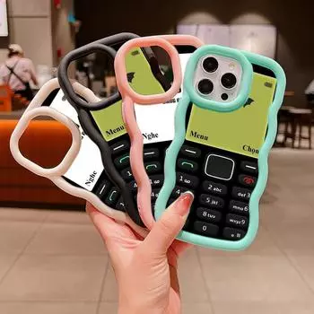 Мягкий чехол для телефона Macaron Big Wave для iPhone 11 12 13 14 15 Samsung A24 A53 A54 A55 Xiaomi Redmi Note 13, чехол A45 с забавной ретро-кнопкой, художественный дизайн for iPhone 6(6s)