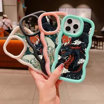 Мягкий чехол для телефона Macaron Big Wave для iPhone 11 12 13 14 15 Samsung A13 A14 A15 A23 A24 A25 A54 A55 Xiaomi Redmi Note 13 12C, чехол A33 с дизайном дракона for iPhone 6(6s)