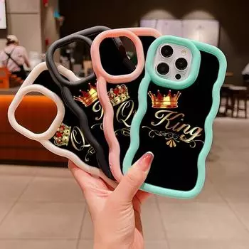 Мягкий чехол для телефона Macaron Big Wave для iPhone 11, 12, 13, 14, 15, Samsung A13, A14, A15, A23, A24, A25, A54, A55, Xiaomi Redmi Note 13, чехол A30, King Queen, пары for iPhone 6(6s)