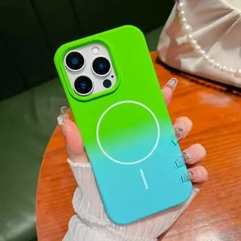 Мягкий чехол для телефона с беспроводной зарядкой Magsafe для iPhone 11 12 13 14 15 16 Pro Max Plus с градиентным узором, магнитный силиконовый чехол-накладка For iPhone 16 Pro Max зелёный