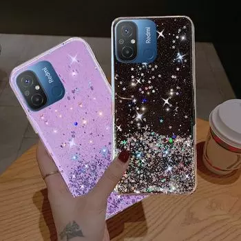 Мягкий чехол для телефона с блестками Daimond и блестками для Xiaomi Redmi Note 12 11 10 Pro 11S 10S 12C 11A 10A 10C Poco M3 M4 X3 NFC X4 X5 Pro 5G 4G, силиконовый чехол For Xiaomi Poco M3 Pro чёрный