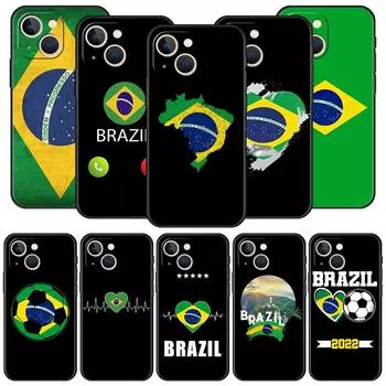 Мягкий чехол для телефона с бразильским флагом и футболом для iPhone 11 12 13 15 14 Pro Max X XR XS 7 8 Plus SE 2020, роскошный черный чехол iPhone 11 Pro