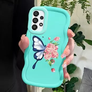 Мягкий чехол для телефона с цветами и бабочками для Samsung Galaxy A52 A73 A12 A11 S24 Ultra 5G S23 S22 S21 S20 FE Wave Edge, противоударный защитный резиновый чехол Samsung A13 4G/5G розовый