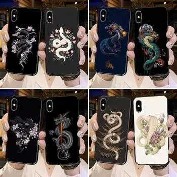Мягкий чехол для телефона с цветком дракона змеи арт крутой для iPhone 11 12 pro XS MAX 8 7 6 6S Plus X 5S SE 2020 XR iPhone11