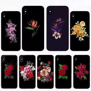 Мягкий чехол для телефона с цветочным рисунком, черные чехлы для iPhone SE 2020 11 Pro max XS X XR 7 8 Plus 6S 6 5 5S TPU shell luxury Coque iPhone SE2020