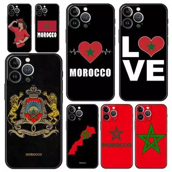 Мягкий чехол для телефона с флагом Марокко и футболом для iPhone 13 15 14 12 11 Pro MAX XR X SE XS 7 8 Plus, черный, полное покрытие iPhone 12