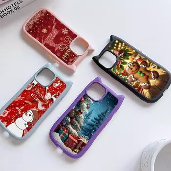 Мягкий чехол для телефона с кошачьими ушками для iPhone 16 15 14 13 12 11 Pro Max Plus XR X TPU Anti-Drop Прозрачная акриловая задняя крышка NY28 Рождественская елка Санта-Клаус for iPhone XR