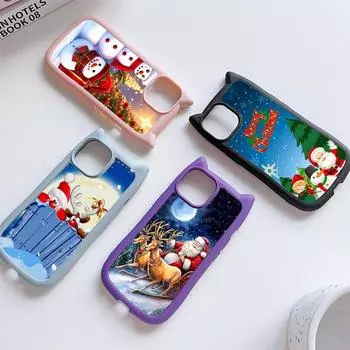 Мягкий чехол для телефона с кошачьими ушками для iPhone 16 15 14 13 12 11 Pro Max Plus TPU Anti-Drop Прозрачная акриловая задняя крышка NY32 Счастливого Рождества Санта-Клаус арт for iPhone XR