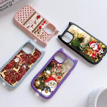 Мягкий чехол для телефона с кошачьими ушками для iPhone 16 15 14 13 12 11 Pro Max, устойчивый к падениям, прозрачный акриловый чехол NY33, рождественская елка с изображением Санта-Клауса for iPhone XR