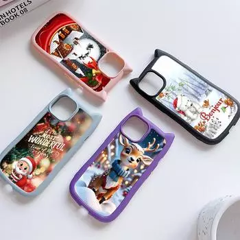 Мягкий чехол для телефона с кошачьими ушками для iPhone 16 15 14 13 12 11 Pro Max Plus TPU Anti-Drop Прозрачная акриловая задняя крышка NY31 Счастливого Рождества Санта-Клауса for iPhone XR