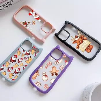 Мягкий чехол для телефона с кошачьими ушками для iPhone 16 15 14 13 12 11 Pro Max Plus XR X TPU Anti-Drop Прозрачная акриловая задняя крышка NY24 Новый год Счастливого Рождества арт for iPhone XR