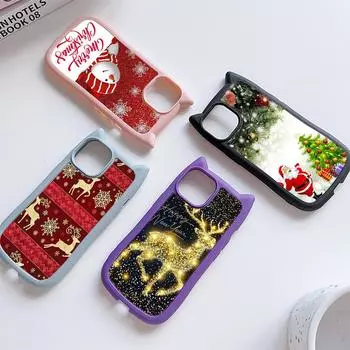 Мягкий чехол для телефона с кошачьими ушками для iPhone 16 15 14 13 12 11 Pro Max Plus XR TPU Anti-Drop Прозрачная акриловая задняя крышка NY44 Рождественская елка for iPhone XR