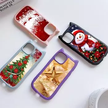 Мягкий чехол для телефона с кошачьими ушками для iPhone 16 15 14 13 12 11 Pro Max Plus XR TPU Anti-Drop Прозрачная акриловая задняя крышка NY37 Новый год Счастливого Рождества for iPhone XR