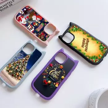 Мягкий чехол для телефона с кошачьими ушками для iPhone 16 15 14 13 12 11 Pro Max TPU Anti-Drop Прозрачная акриловая задняя крышка NY38 Новогодняя Веселая Рождественская елка for iPhone XR