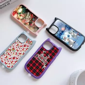 Мягкий чехол для телефона с кошачьими ушками для iPhone 16 15 14 13 12 11 Pro Max Plus XR TPU Anti-Drop Прозрачная акриловая задняя крышка NY43 Рождество С Новым годом арт for iPhone XR