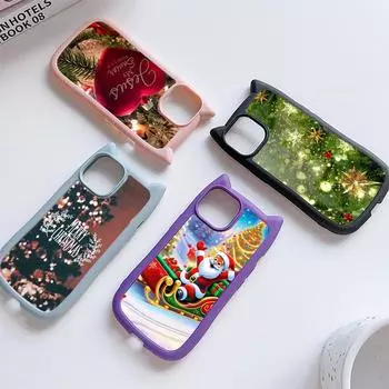 Мягкий чехол для телефона с кошачьими ушками для iPhone 16 15 14 13 12 11 Pro Max Plus XR TPU Anti-Drop Прозрачная акриловая задняя крышка NY45 Рождественский Санта-Клаус for iPhone XR