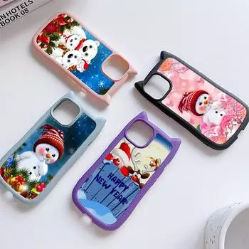 Мягкий чехол для телефона с кошачьими ушками для iPhone 16 15 14 13 12 11 Pro Max Plus XR TPU Anti-Drop Прозрачная акриловая задняя крышка NY42 Merry Christmas Bear Deer for iPhone XR