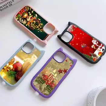 Мягкий чехол для телефона с кошачьими ушками для iPhone 16 15 14 13 12 Pro Max, устойчивый к падениям, прозрачный акриловый чехол NY36, новогодний, рождественский Санта-Клаус, рождественская елка for iPhone XR
