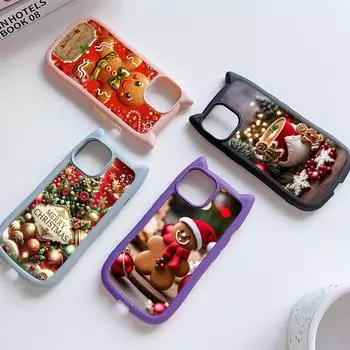 Мягкий чехол для телефона с кошачьими ушками для iPhone 16 15 14 13 12 11 Pro Max TPU Anti-Drop Прозрачная акриловая задняя крышка NY46 Рождественская елка Санта-Клауса for iPhone XR
