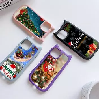 Мягкий чехол для телефона с кошачьими ушками для iPhone 16 15 14 13 12 11 Pro Max TPU Anti-Drop Прозрачная акриловая задняя крышка NY41 Санта-Клаус Рождественская елка for iPhone XR