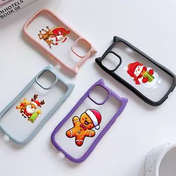 Мягкий чехол для телефона с кошачьими ушками для iPhone 16 15 14 13 12 11 Pro Max Plus XR X XS TPU Anti-Drop Прозрачная акриловая задняя крышка NY22 Новый год Рождество for iPhone XR