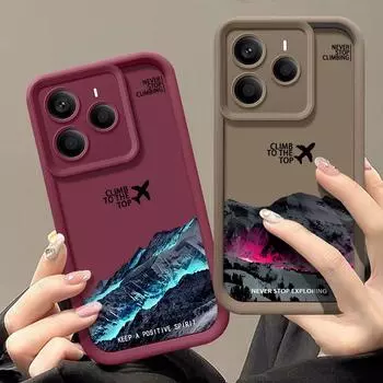 Мягкий чехол для телефона с принтом «Самолет Гора» из ТПУ для Xiaomi 14T 13T Poco X7 F6 Pro X6 Redmi Note 14 Pro 13 12 11, матовый силиконовый противоударный чехол-бампер Redmi Note 14 5G чёрный/синий