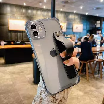 Мягкий чехол для телефона с ремешком на запястье для iPhone 11 12 13 14 15 Pro Max X XR Xs Max 7 8 Plus, мини-подставка, прозрачный бампер For iPhone 14Pro