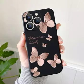 Мягкий чехол для телефона с рисунком бабочки для iPhone 16 15 Pro Max 14 13 Samsung S24 S23 FE S22 Ultra A54 A53 Xiaomi 13T Redmi Note 12 11 противоударный чехол из ТПУ Samsung A71 4G фиолетовый