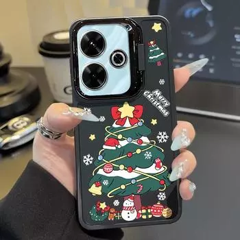 Мягкий чехол для телефона с рисунком рождественской елки для Xiaomi Poco X6 X5 Pro 13C 4G Redmi Note 13 12 11 10 Pro, противоударный матовый чехол из ТПУ с подставкой для объектива Redmi Note 13 4G чёрный