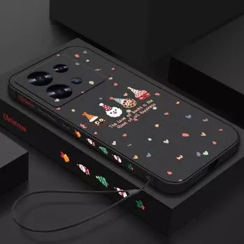 Мягкий чехол для телефона с рождественским принтом пряников для Xiaomi 13T Poco F6 X6 Redmi Note 13 Pro 12 11 10, защита объектива, противоударный чехол из ТПУ для шнурка Redmi Note 13 4G чёрный
