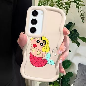 Мягкий чехол для телефона с забавным узором Crayon Shin-chan для Samsung Galaxy A52 A73 A12 S24 Ultra 5G S23 S20 FE Wave Edge, противоударный защитный резиновый чехол Samsung S23 FE 5G чёрный