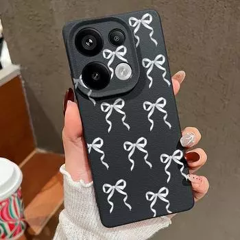 Мягкий чехол для телефона TPU с бантом для Xiaomi 13T Pro Poco X7 X6 M6 Pro Redmi Note 14 13 Pro 12 11, кожаная текстура, тонкая противоударная матовая задняя крышка Redmi Note 14 Pro 4G чёрный