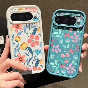 Мягкий чехол для телефона TPU с цветочным принтом для Google Pixel 9 Pro XL 8 Pro 8A, защитный матовый противоударный бампер Google Pixel 9 чёрный