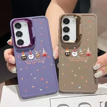 Мягкий чехол для телефона Tpu с подставкой для объектива для Samsung S24 Ultra Plus S23 Fe A55 A54 A53 A35 A34 A16 A15 с рождественским узором, однотонный, ударопрочный, тонкий, матовый чехол Samsung S24 чёрный