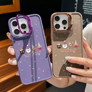 Мягкий чехол для телефона TPU с подставкой для объектива для iPhone 16 15 Pro 14 Plus 13 12 Pro Max 11, однотонный, с рождественским узором, ударопрочный, тонкий, матовый чехол iPhone 16 чёрный