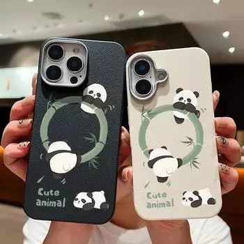 Мягкий чехол для телефона TPU с рисунком милой панды для iPhone 16 Pro Max 15 Pro 14 Plus 13 12 11 XS XR 8 7, противоударный матовый тонкий чехол для защиты линз iPhone 16 чёрный