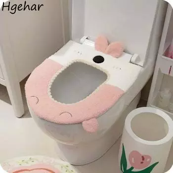 Мягкий чехол для унитаза с рисунком, антибактериальный, для ванной, для дома, коврики для унитаза, зимние, теплые, многоразовые, моющиеся чехлы серый