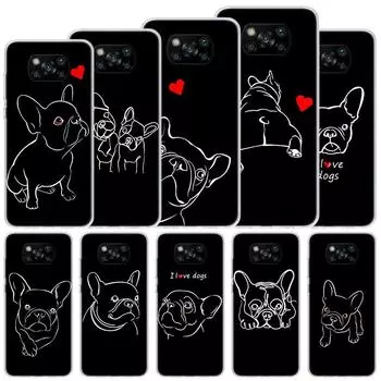 Мягкий чехол French Bulldog Black White для Xiaomi Poco X3 NFC X4 M4 Pro M3 M2 Phone Cover F3 F2 F1 Mi Note 10 Lite A3 A2 A1 Funda Xiaomi Poco X3