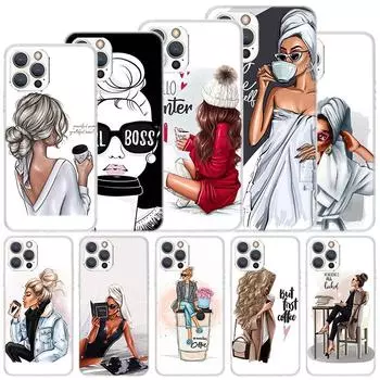 Мягкий чехол Girl Boss Female Coffee для iPhone 11 12 13 Mini 14 Pro Max Apple Phone Cover X XS XR SE 7 Plus 8 + 6 6S 5S Funda Coqu iPhone 11