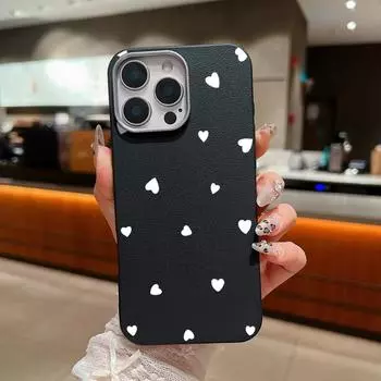 Мягкий чехол из кожи с рисунком в виде маленьких сердечек для iPhone 16 Pro Max 15 Pro 14 Plus 13 12 11 XS XR, тонкий противоударный чехол из ТПУ iPhone 16 бежевый