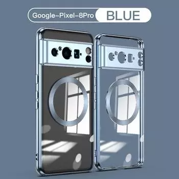 Мягкий чехол из ТПУ для Google Pixel 8 Pro Magsafe, прозрачный гальванический мягкий силиконовый магнитный противоударный чехол с беспроводной зарядкой for pixel 8 синий
