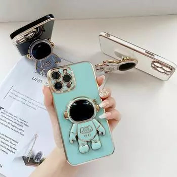 Мягкий чехол из ТПУ для телефона с держателем астронавта с золотым покрытием и краем для Samsung S23 S24 Ultra A15 A35 M54 Huawei P40 Honor 90 Lite, задняя крышка Samsung A01 белый