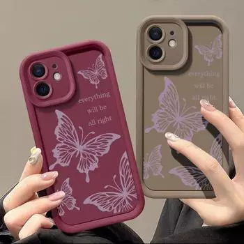 Мягкий чехол для телефона Butterfly TPU для iPhone 16 15 Pro Max 14 13 Pro 12 Mini 11 XR 8 7, противоударный матовый силиконовый чехол iPhone 15 чёрный