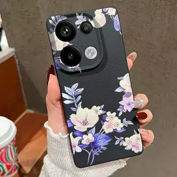 Мягкий чехол из ТПУ с цветочным принтом и текстурой из кожи для Xiaomi 13T Pro Poco X7 X6 M6 Pro Redmi Note 14 13 Pro 12 11, тонкий матовый противоударный чехол для телефона Redmi Note 14 Pro 4G чёрный